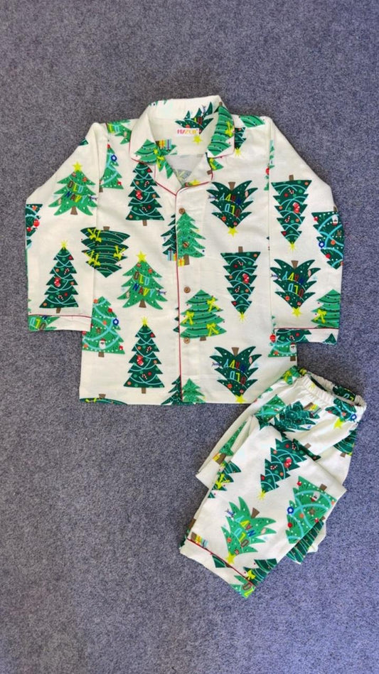 Kids White Christmas Tree Flannel Night set