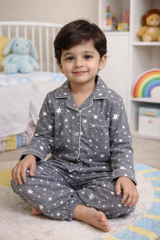 Kids Grey Star Flannel Night suit