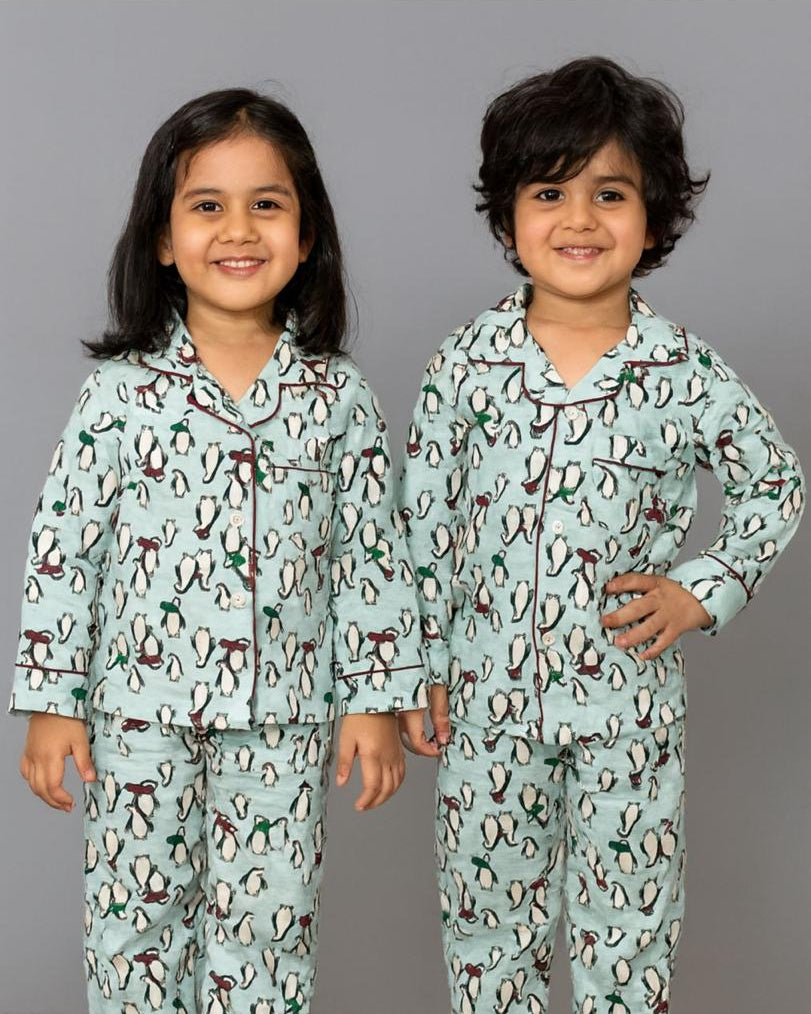Kids Blue Penguin Flannel Night Suit
