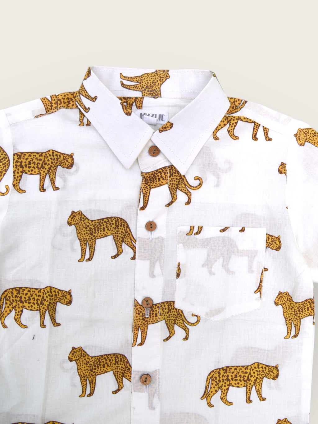 Boys White Jaguar Half Sleeves Spread Collar Shirt
