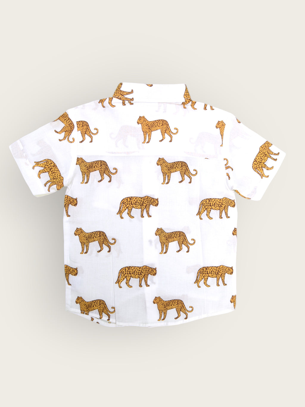 Boys White Jaguar Half Sleeves Spread Collar Shirt