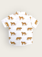 Boys White Jaguar Half Sleeves Spread Collar Shirt