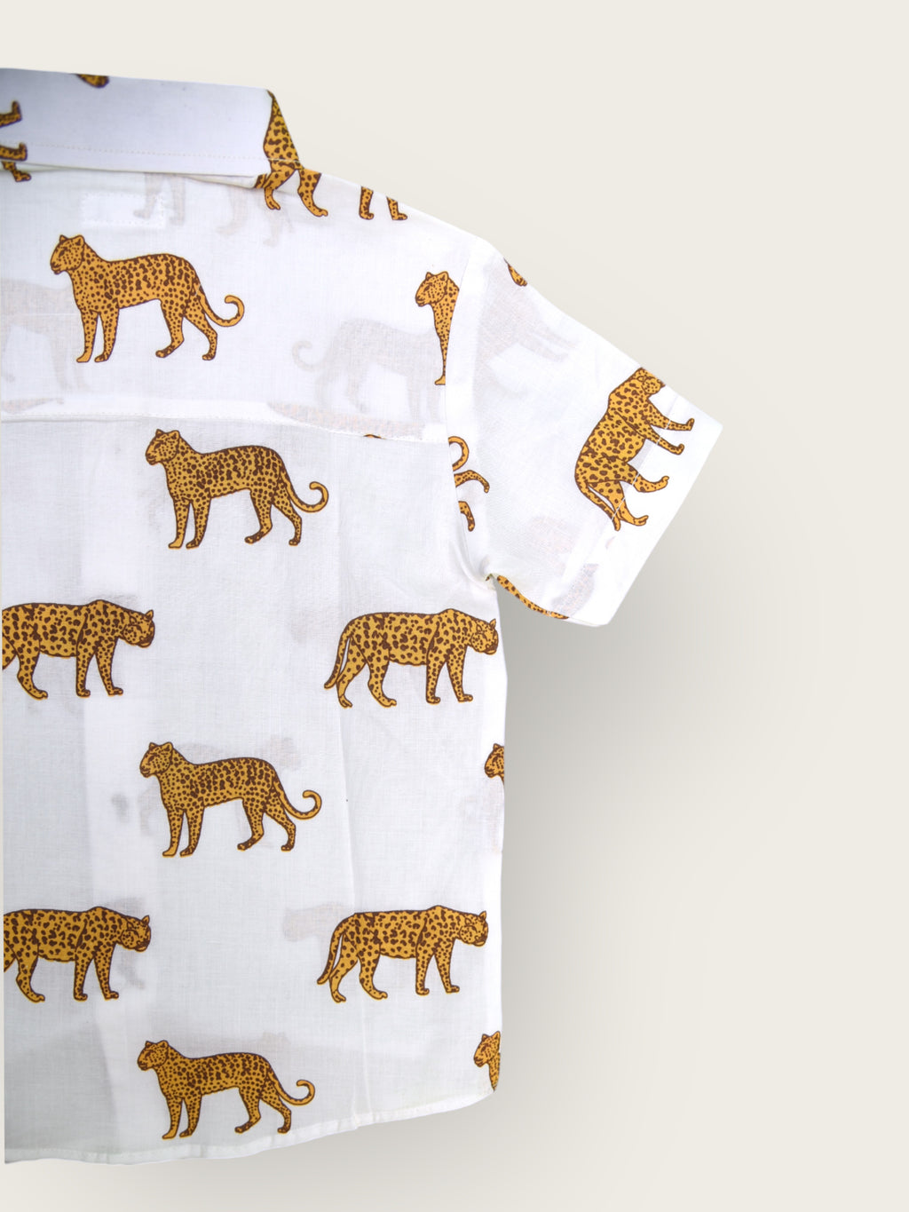 Boys White Jaguar Half Sleeves Spread Collar Shirt
