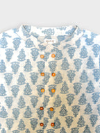 Boys White Motif Full Sleeves Mandarin Collar Double Button Shirt