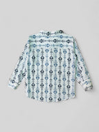 Boys White Tribal Arrow Cuff Full Sleeves Band Collar Shirt