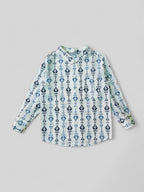 Boys White Tribal Arrow Cuff Full Sleeves Band Collar Shirt