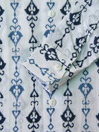 Boys White Tribal Arrow Cuff Full Sleeves Band Collar Shirt