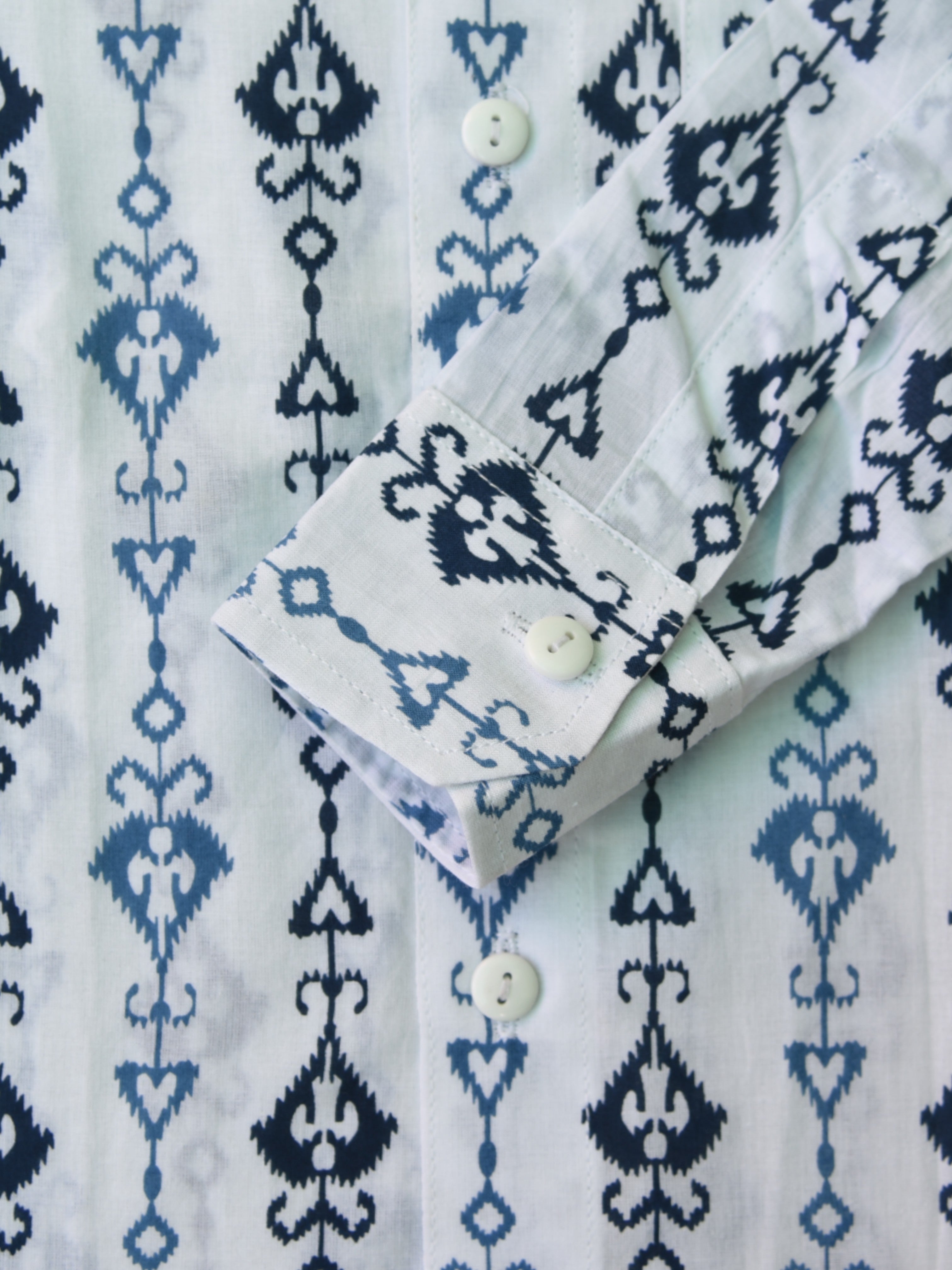 Boys White Tribal Arrow Cuff Full Sleeves Band Collar Shirt