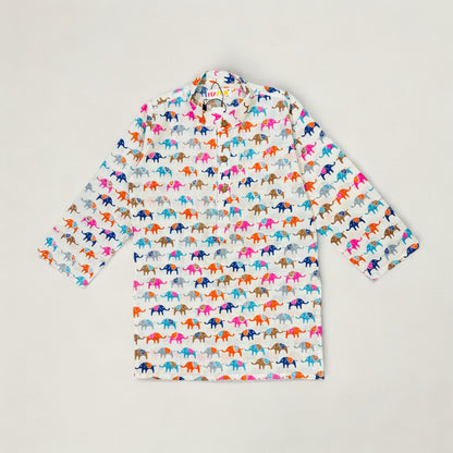 Boys White Blue Pink Elephant Kurta Set