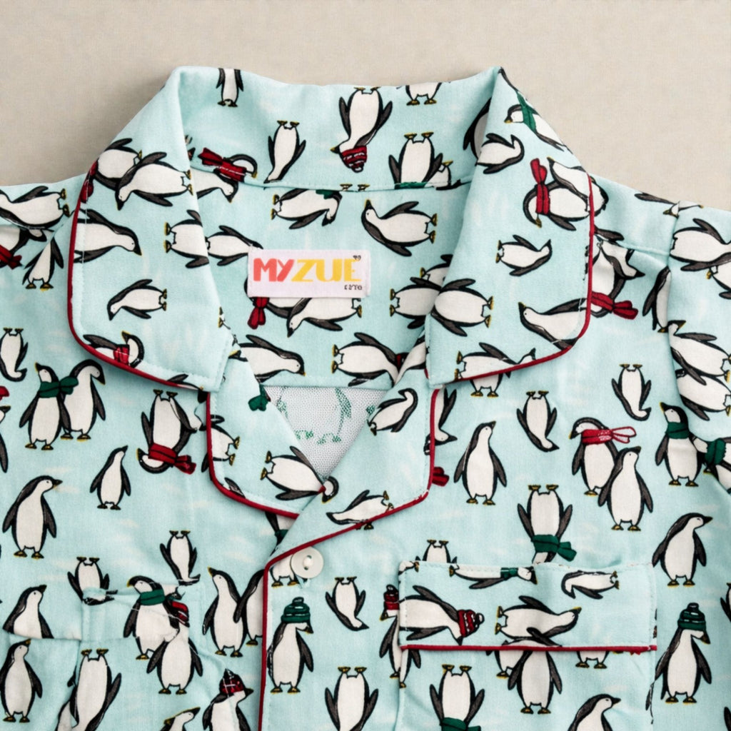 Kids Blue Penguin Flannel Night Suit