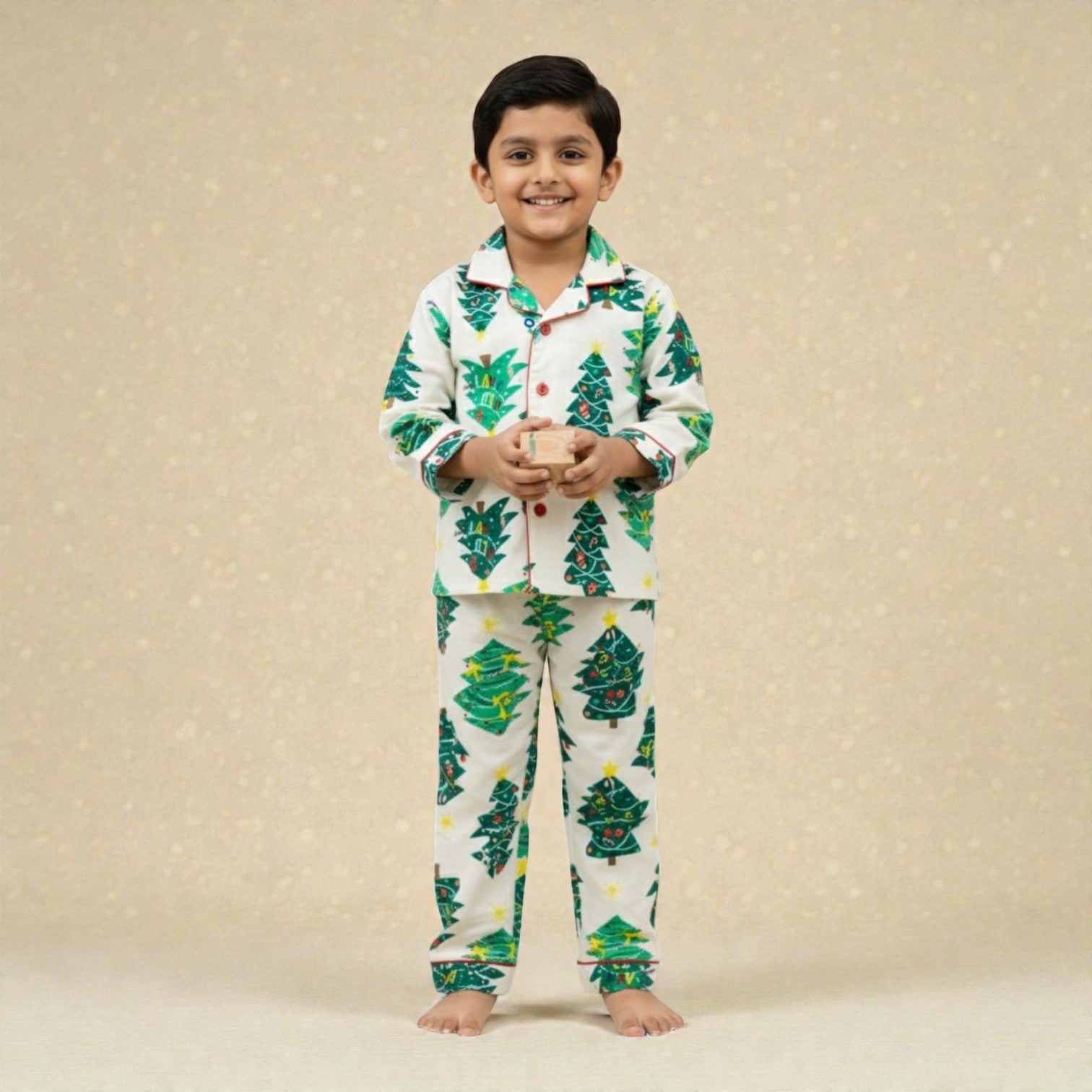 Kids White Christmas Tree Flannel Night set