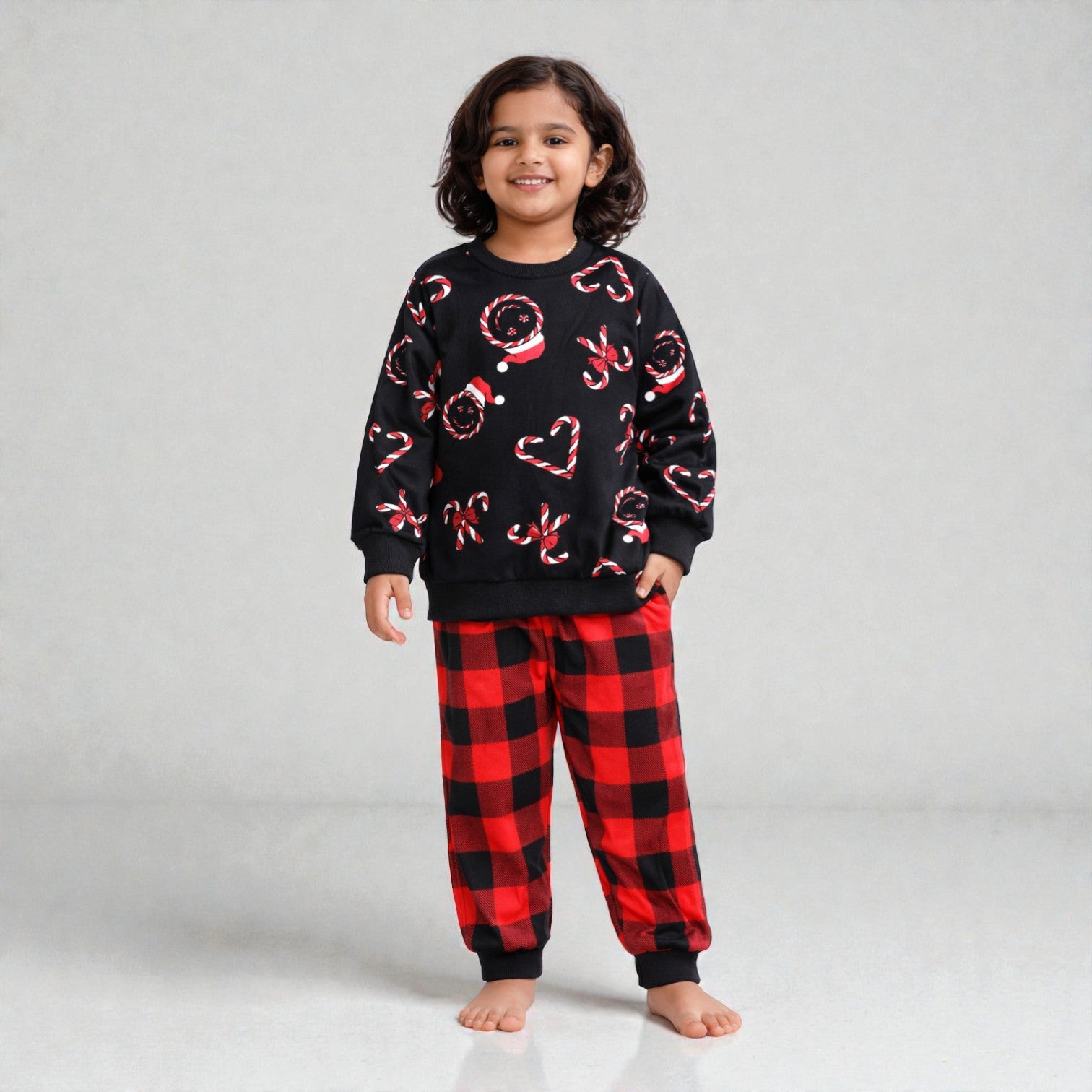 Kids Black Candycane Night Suit