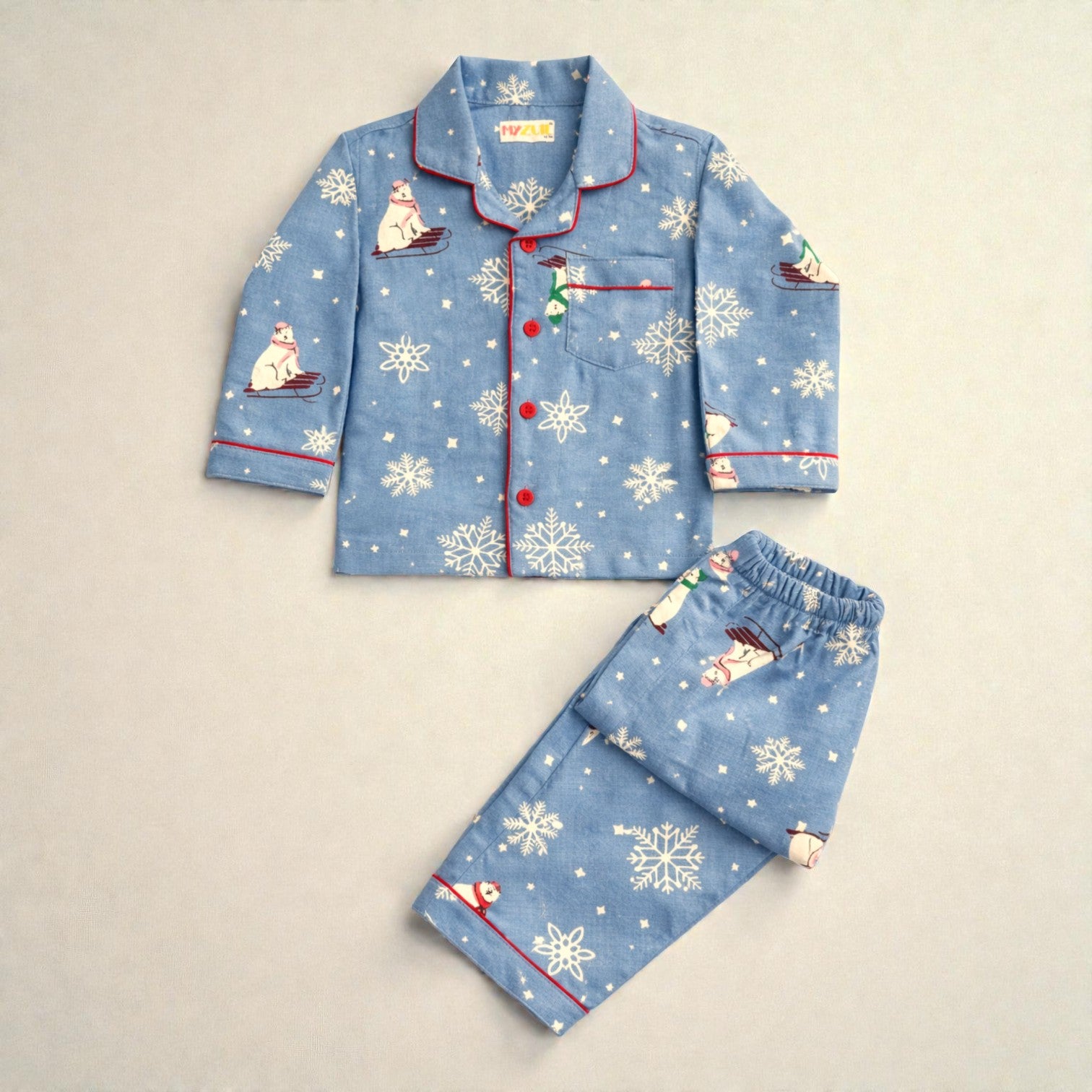 Kids Blue Polar Bear Flannel Night Suit