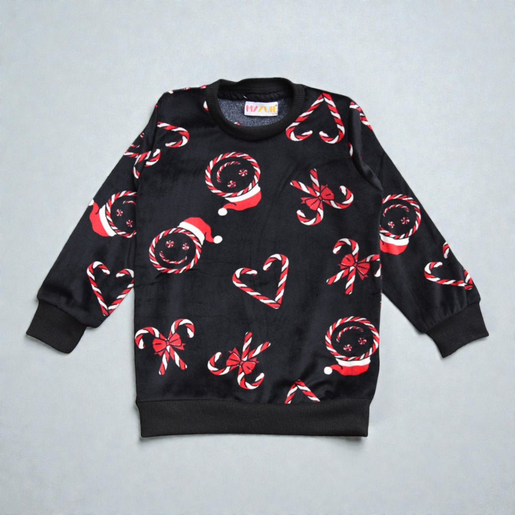 Kids Black Candycane Night Suit