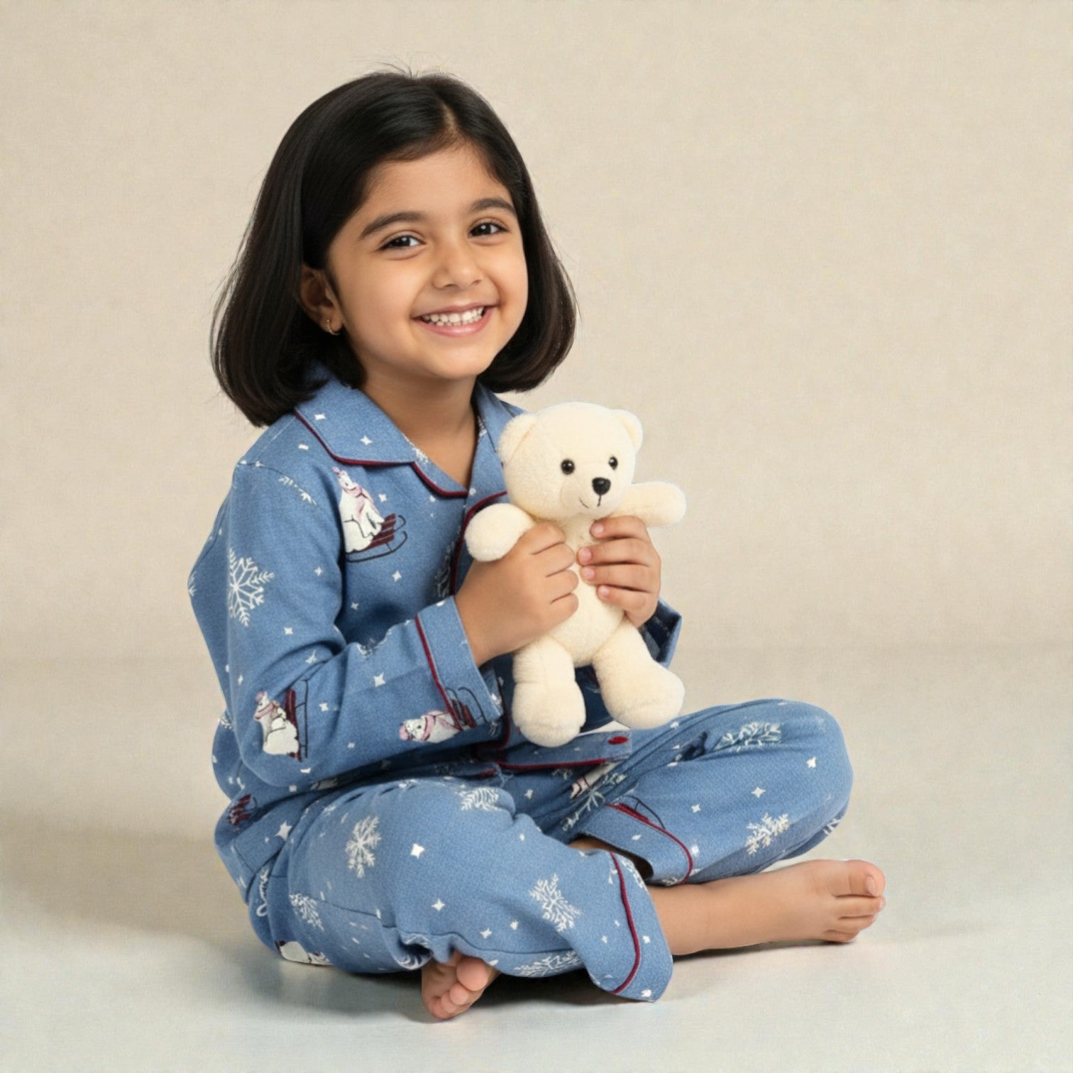Kids Blue Polar Bear Flannel Night Suit