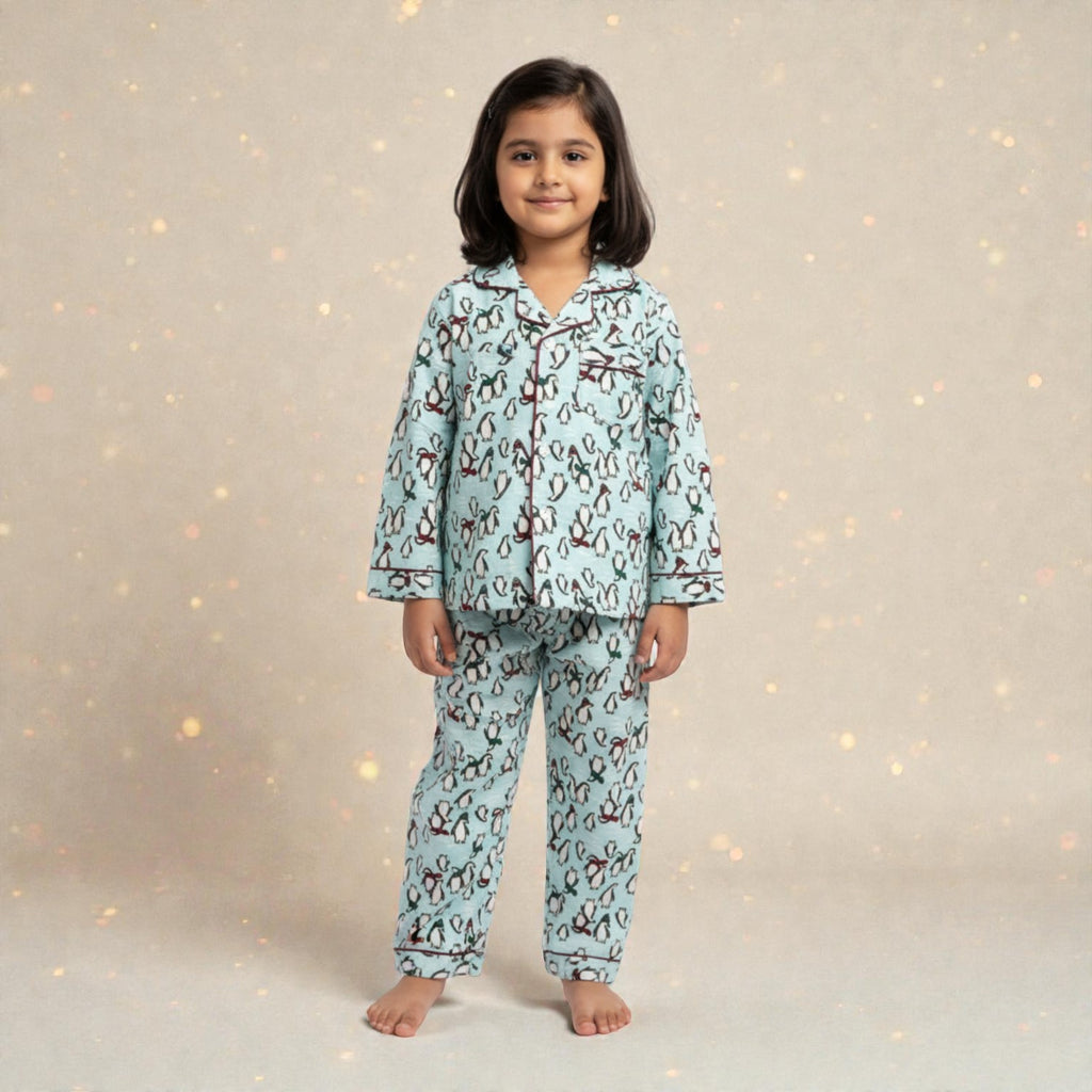 Kids Blue Penguin Flannel Night Suit