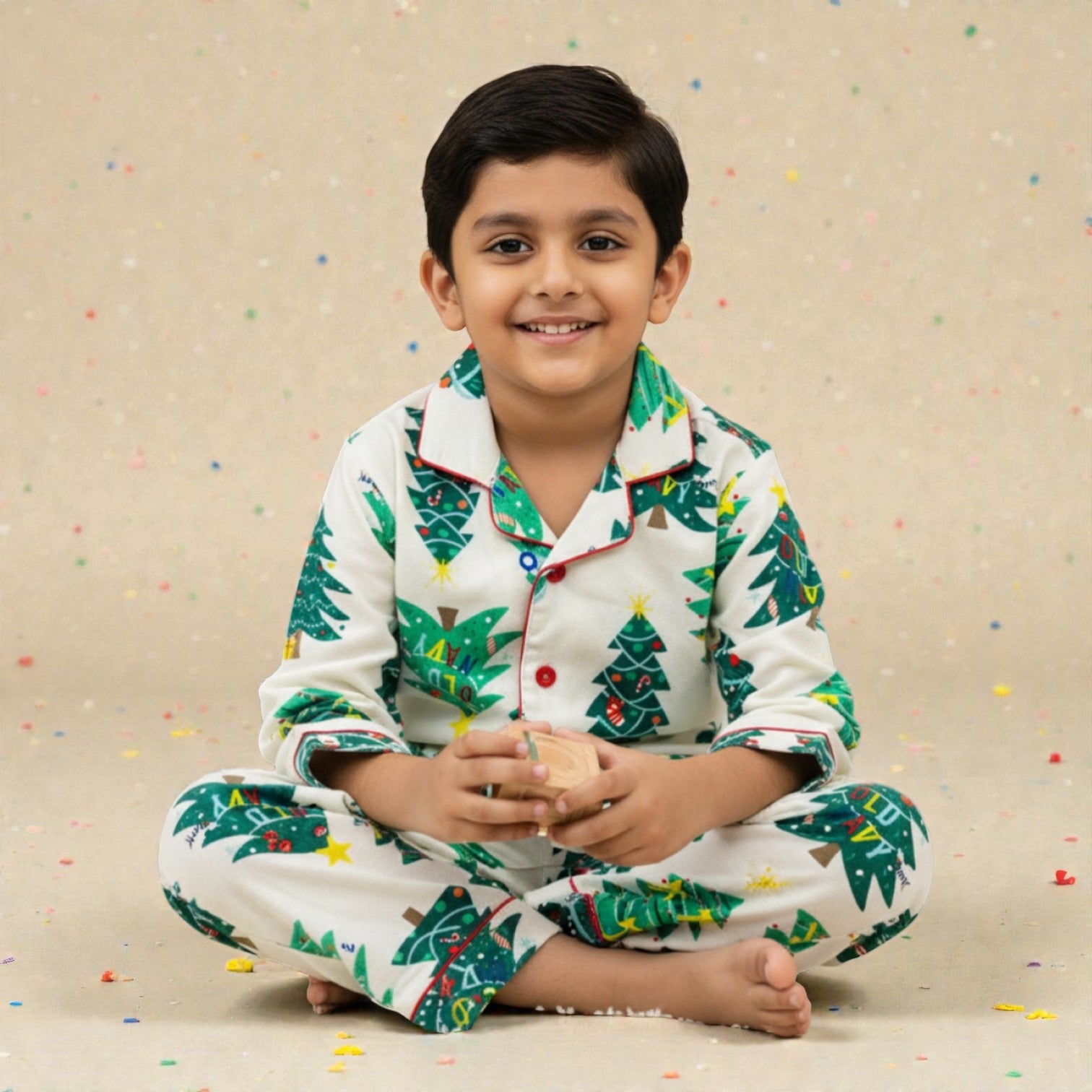 Kids White Christmas Tree Flannel Night set