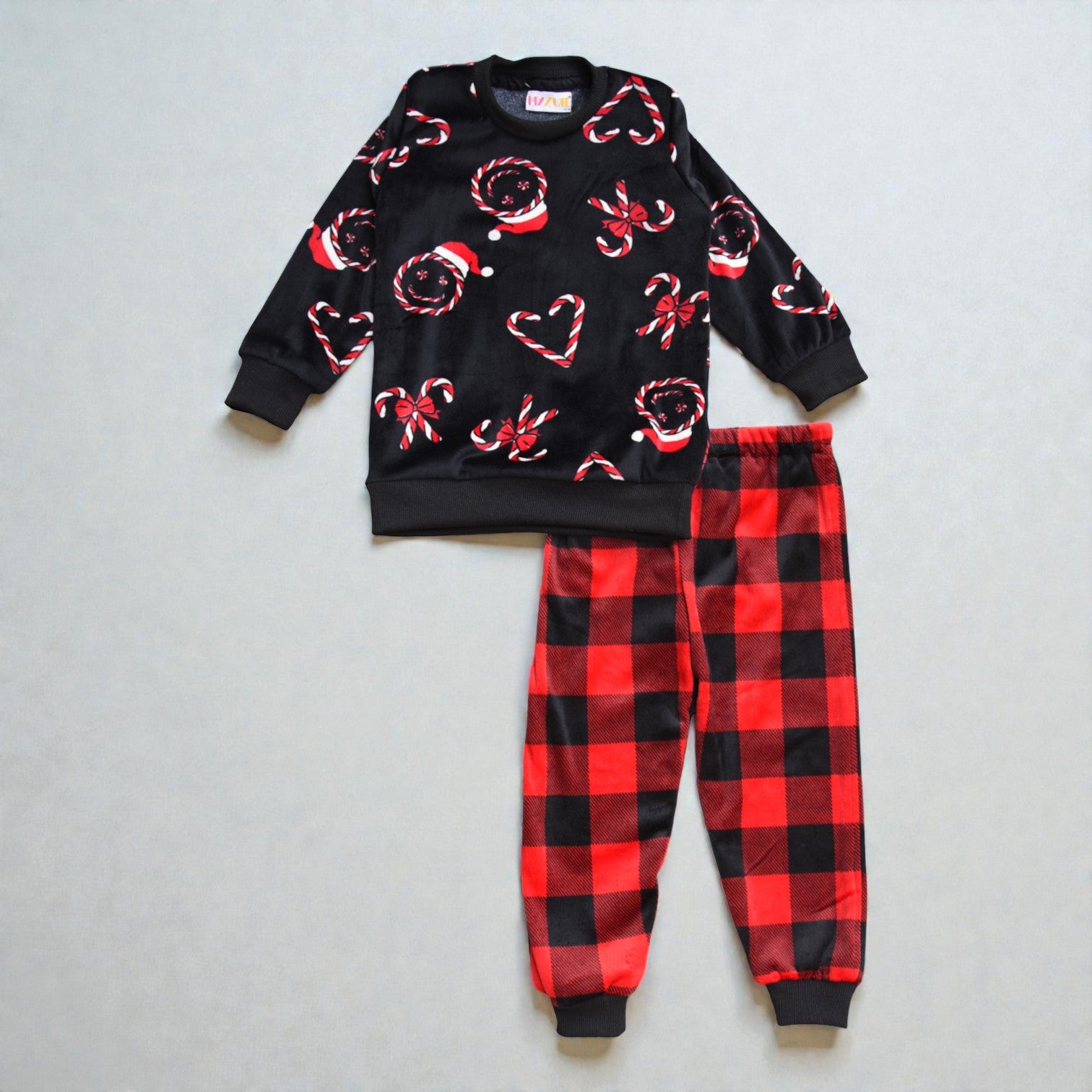 Kids Black Candycane Night Suit
