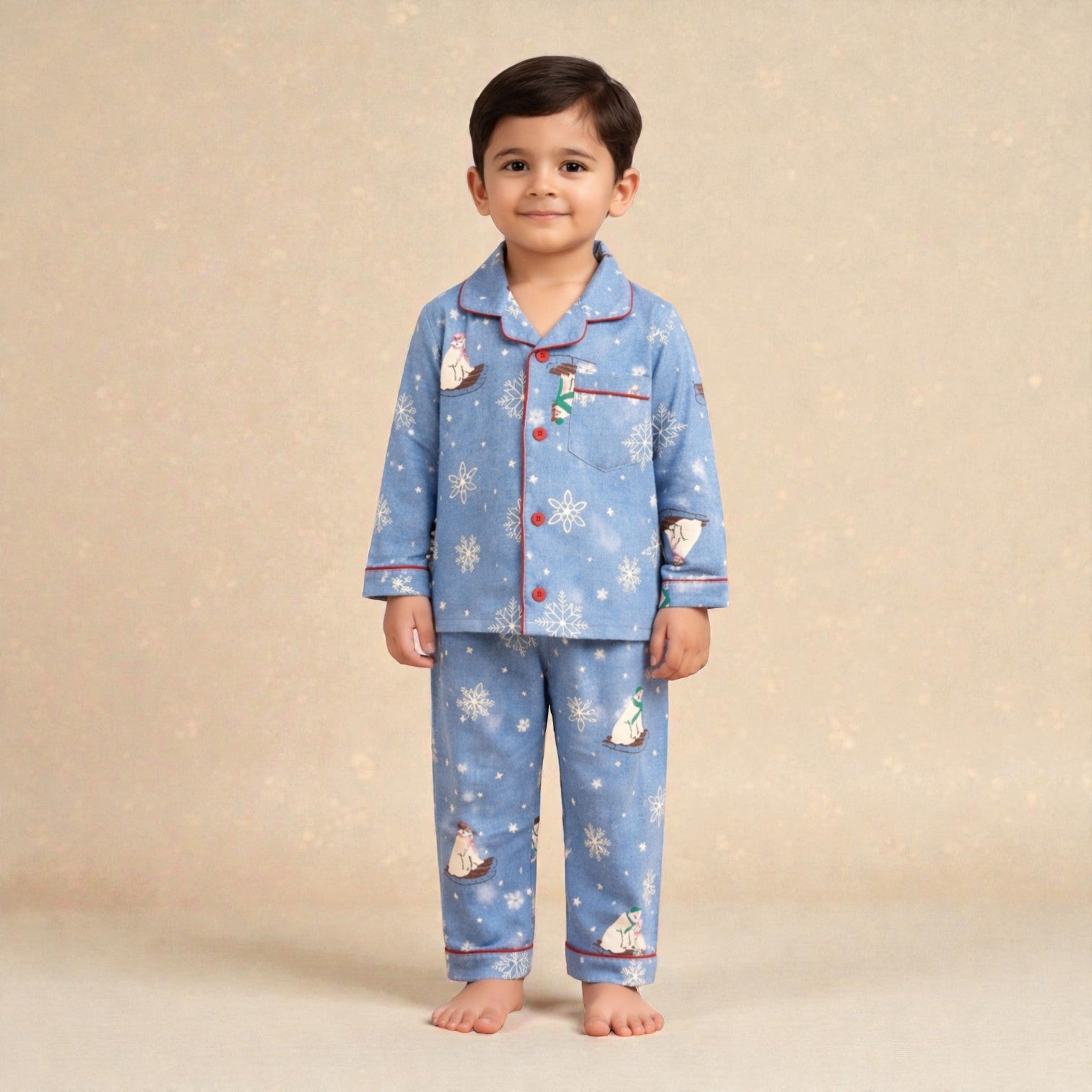 Kids Blue Polar Bear Flannel Night Suit