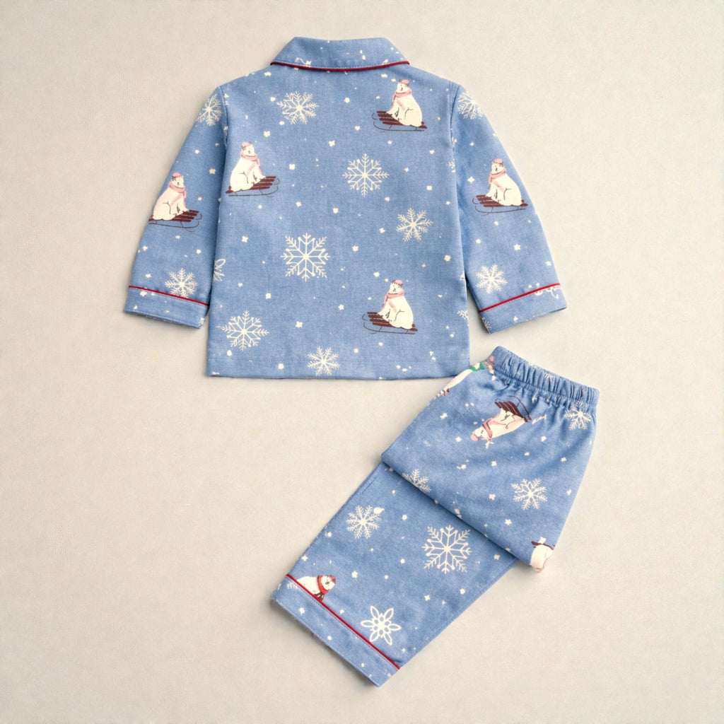 Kids Blue Polar Bear Flannel Night Suit