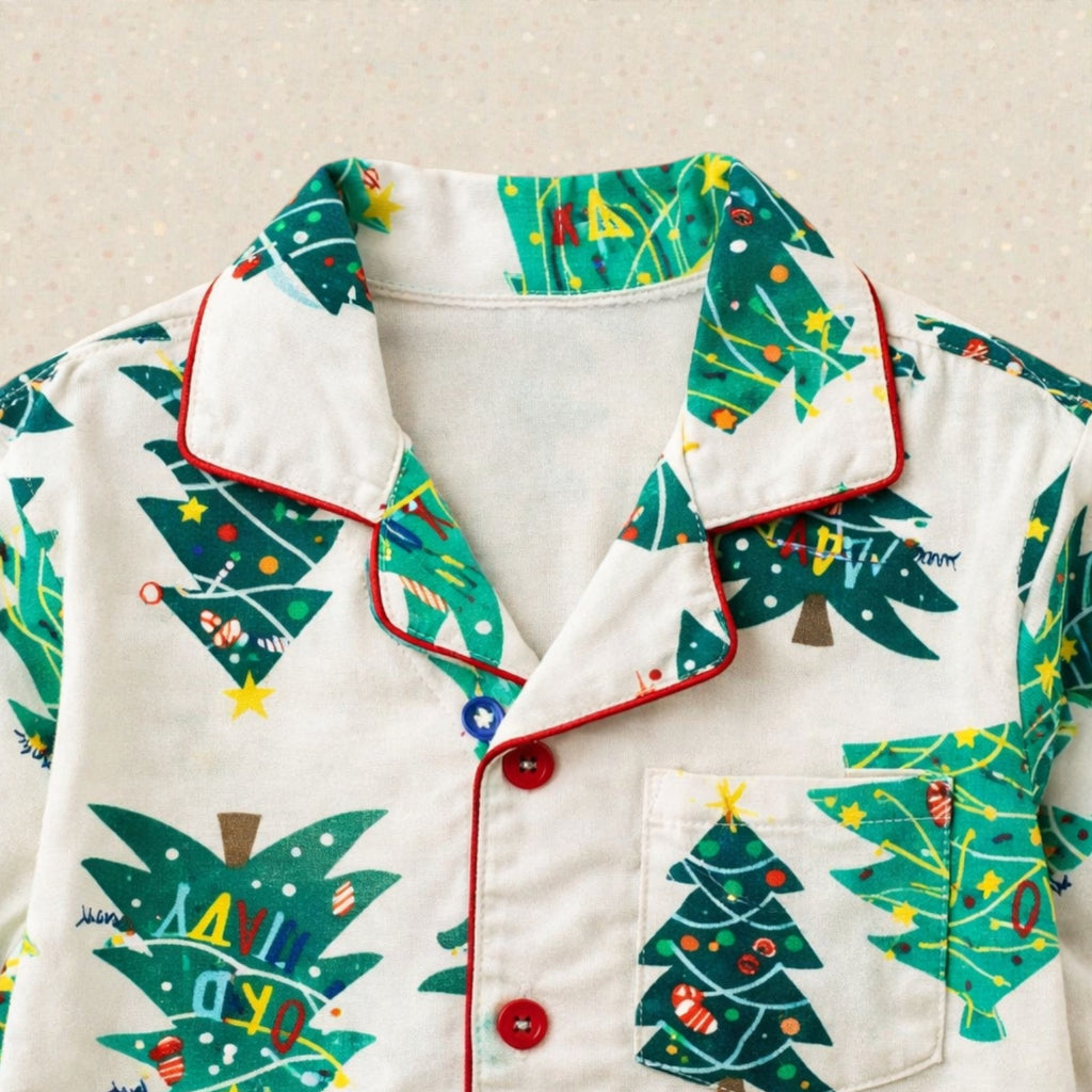 Kids White Christmas Tree Flannel Night set