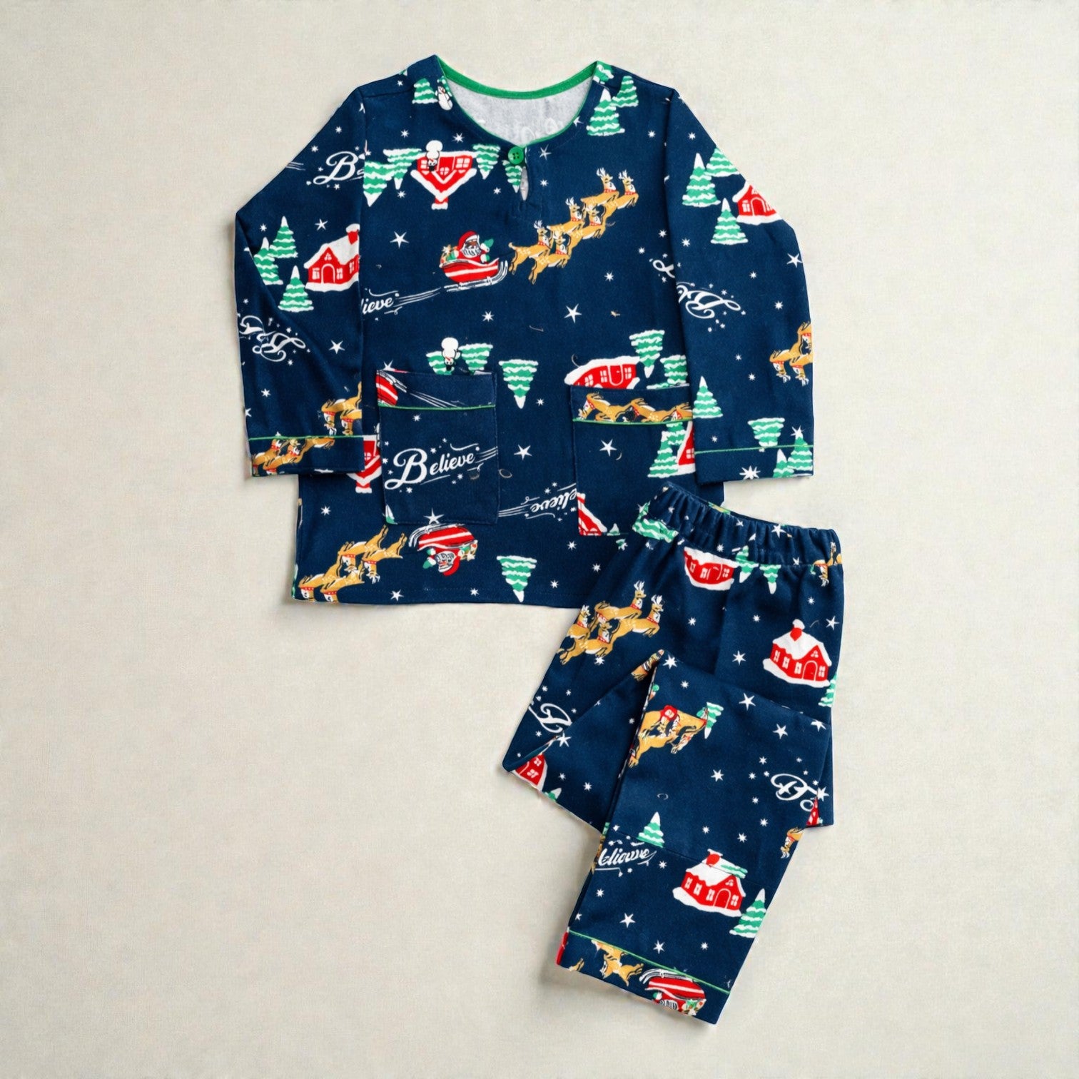 Kids Navy Blue Flannel Night suit