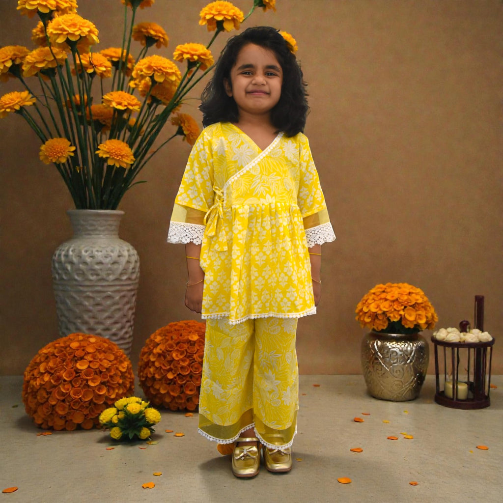 Lemon Yellow  Motif Angrakha Culottes