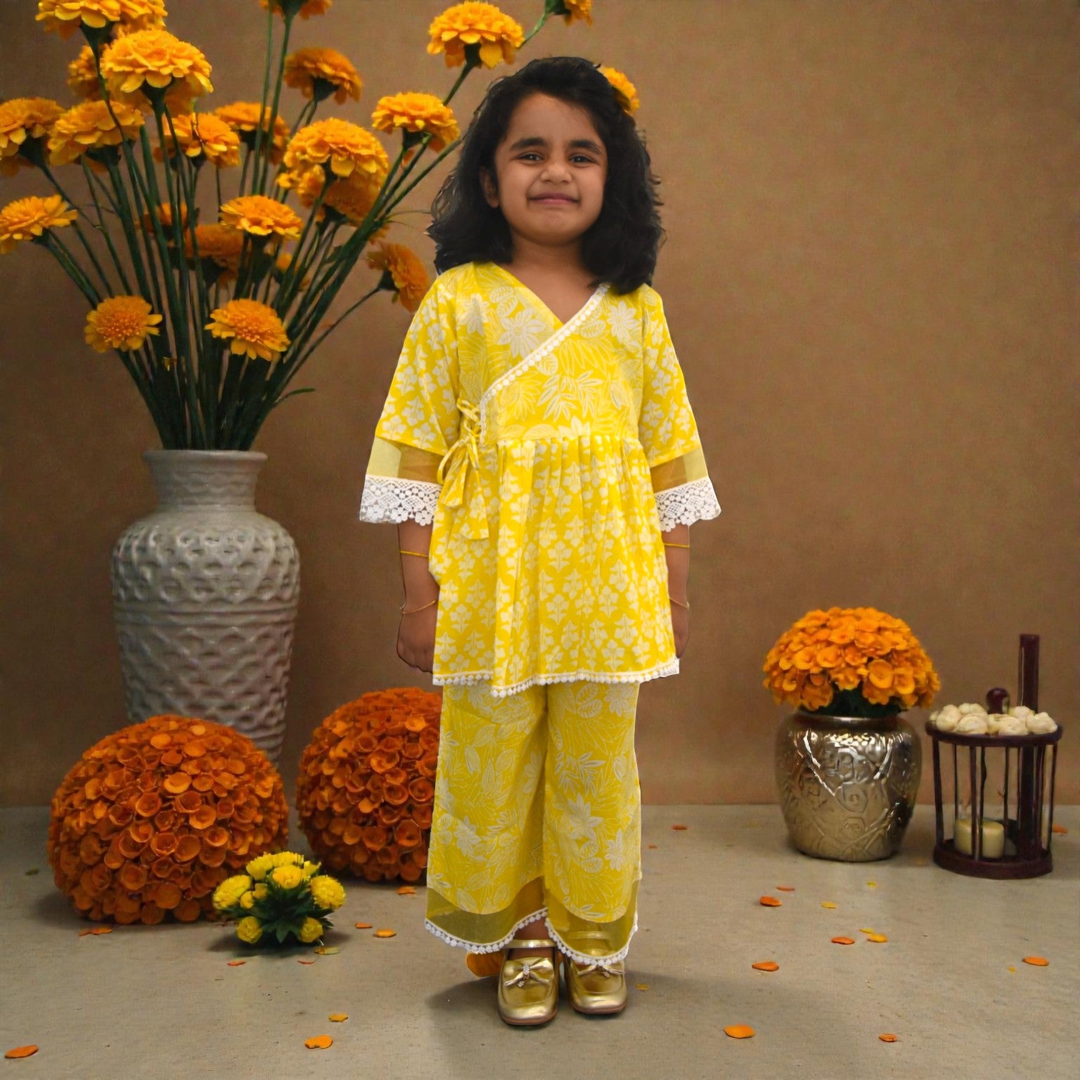 Lemon Yellow  Motif Angrakha Culottes