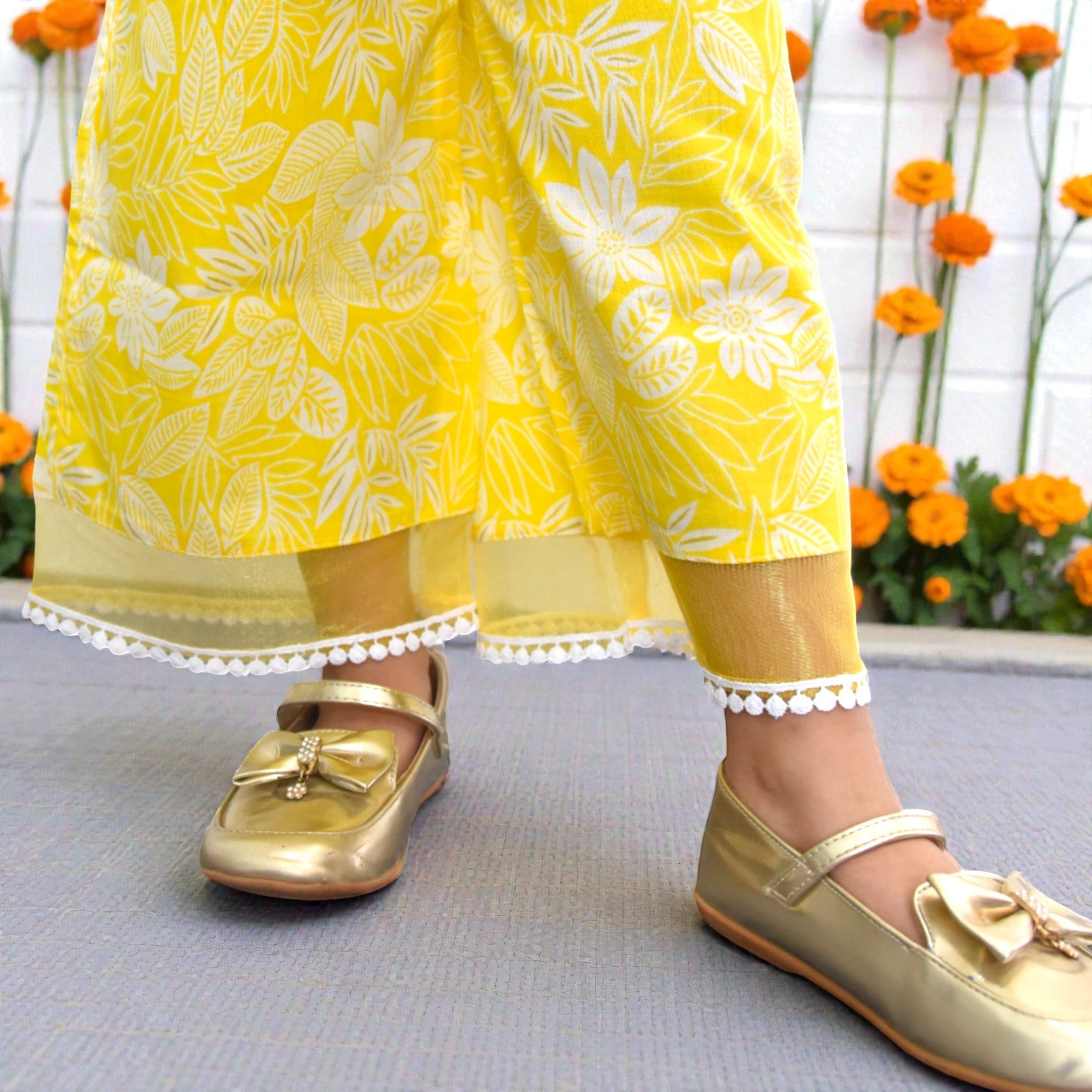 Lemon Yellow  Motif Angrakha Culottes