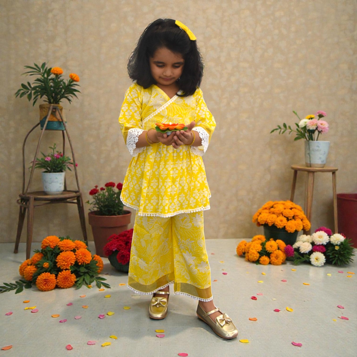 Lemon Yellow  Motif Angrakha Culottes