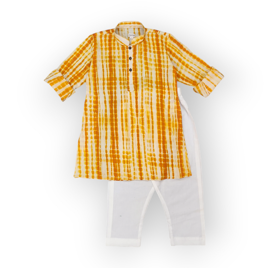 Boys Mustard Shibori Kurta Set