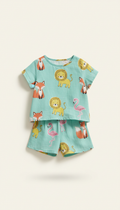 Minty fresh play shorts set with animal motif