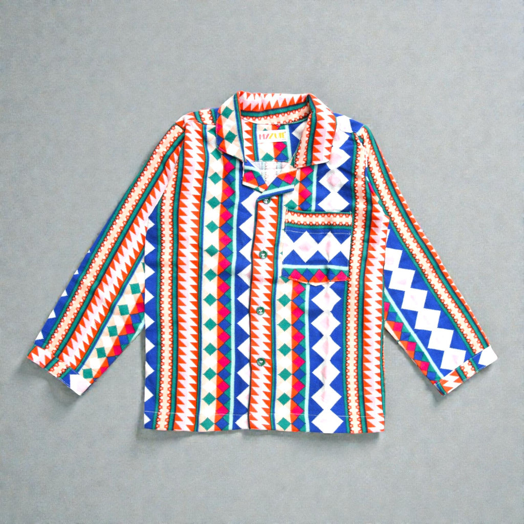 Kids Multicolour Abstract Flannel Night Suit