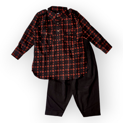 Boys Black Bandhej Pathani Set