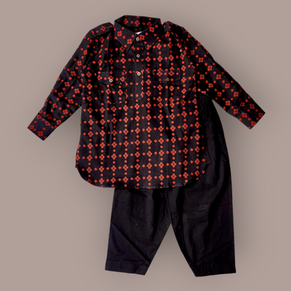 Boys Black Bandhej Pathani Set