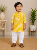 Boys Yellow Leheriya Kurta Set