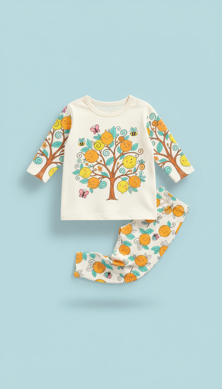 Lemon zest storybook tee and leggings with doodle illustrations