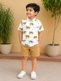 Boys White Jaguar Half Sleeves Spread Collar Shirt