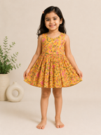 Girls Mustard Floral Gathered Slip Dress