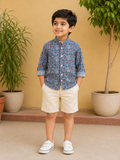 Boys Elephant Kantha Full Sleeves Spread Collar Shirt