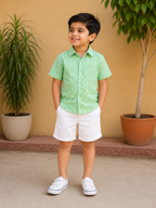 Boys Green Chevron Half Sleeves Spread Collar Shirt