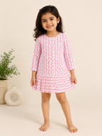 Girls Peach Creeper Full Sleeves Knife Pleated Dress
