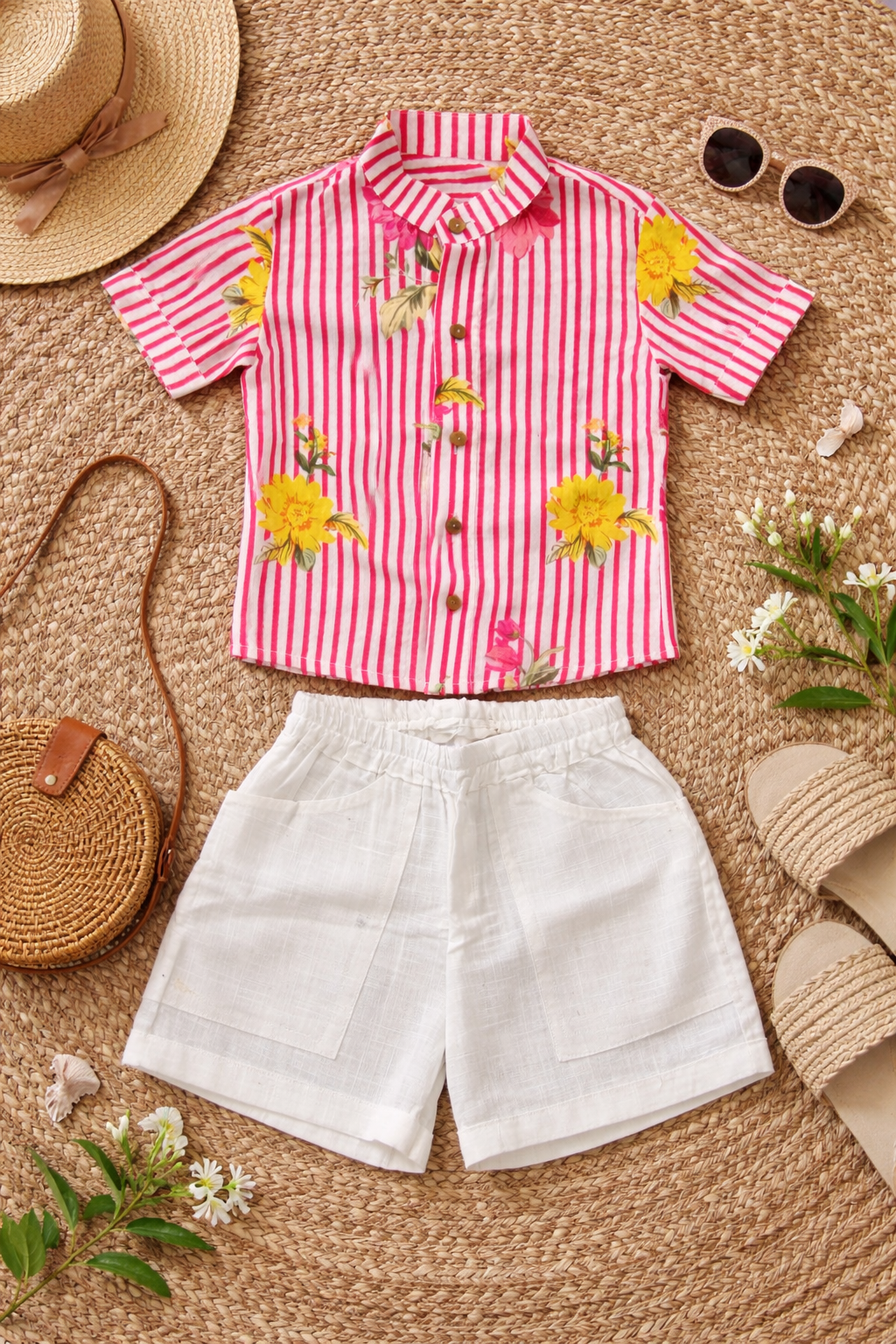 Red Linear Boys Shorts Set