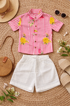 Red Linear Boys Shorts Set