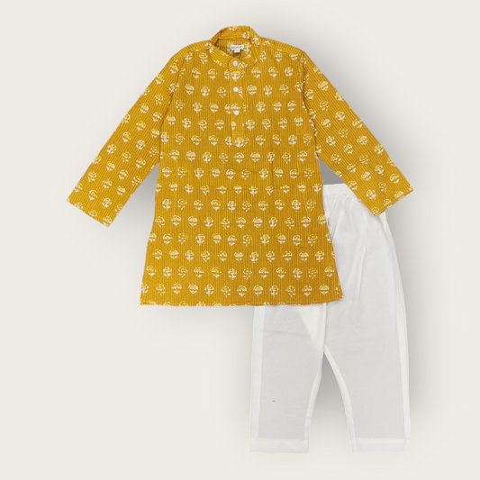 Boys Mustard Kantha Kurta Set