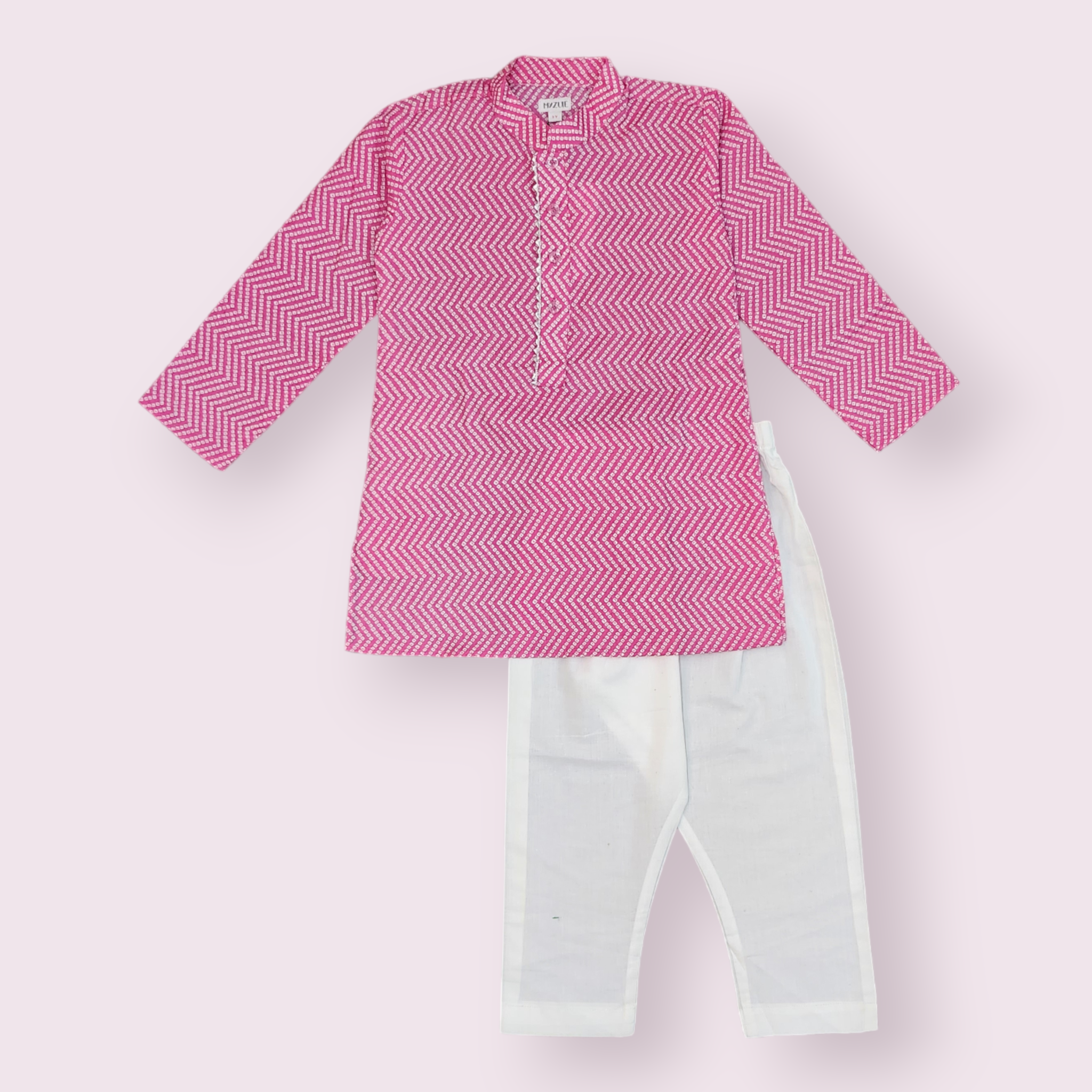 Boys Pink Bandhej Kurta Set