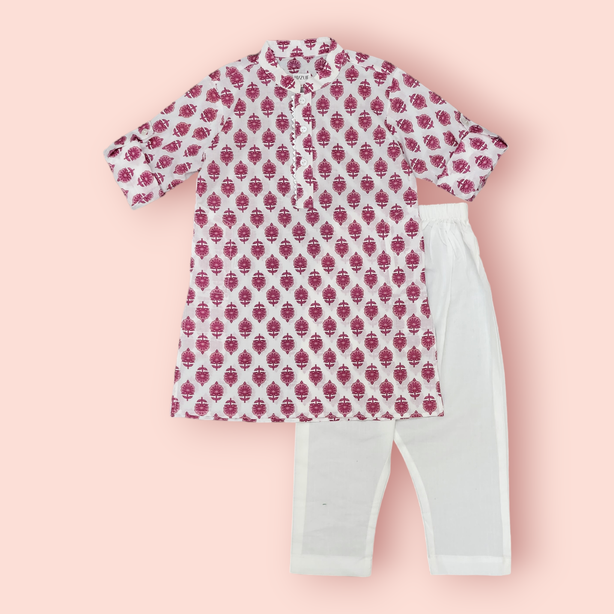 Boys Pink Floral Kurta Set