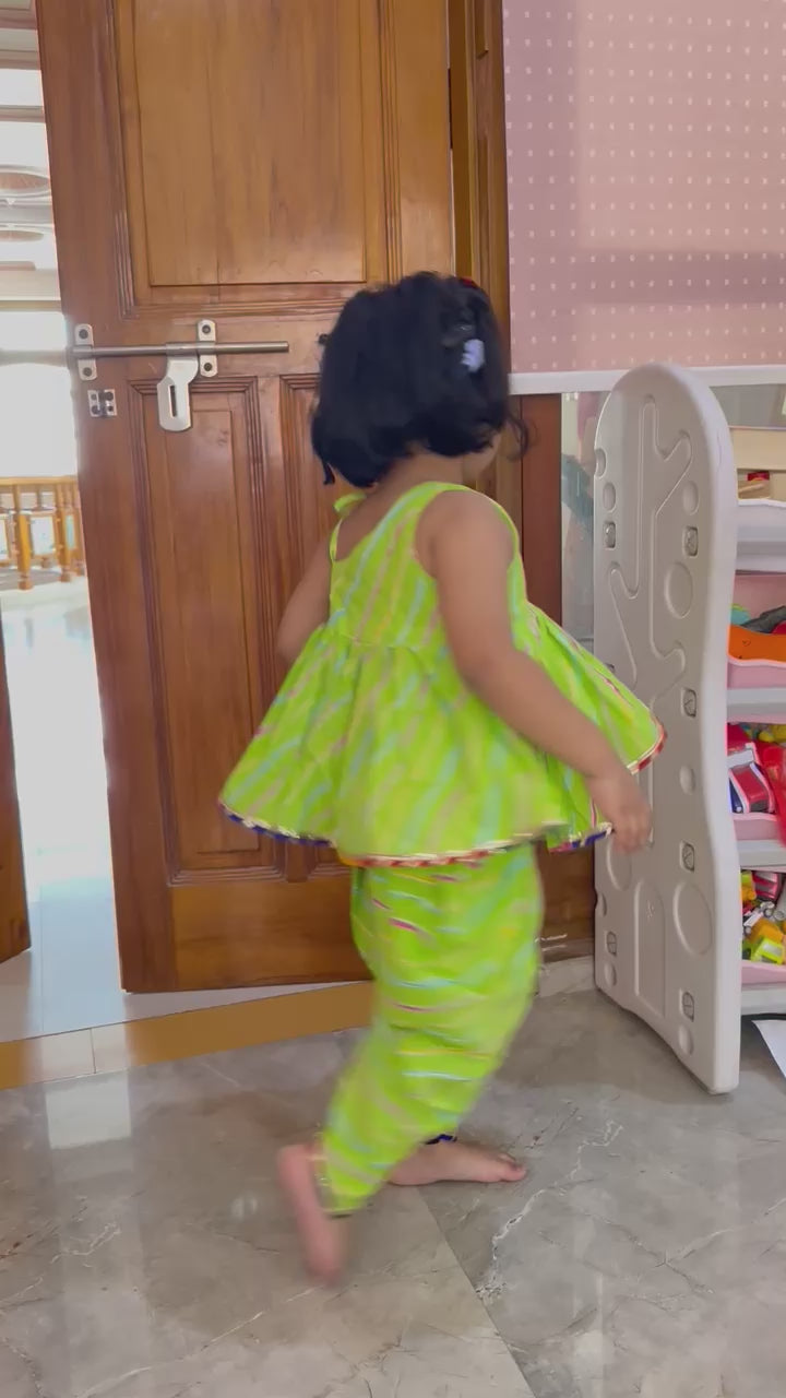 Girls Green Leheriya Dhoti Kurta Set