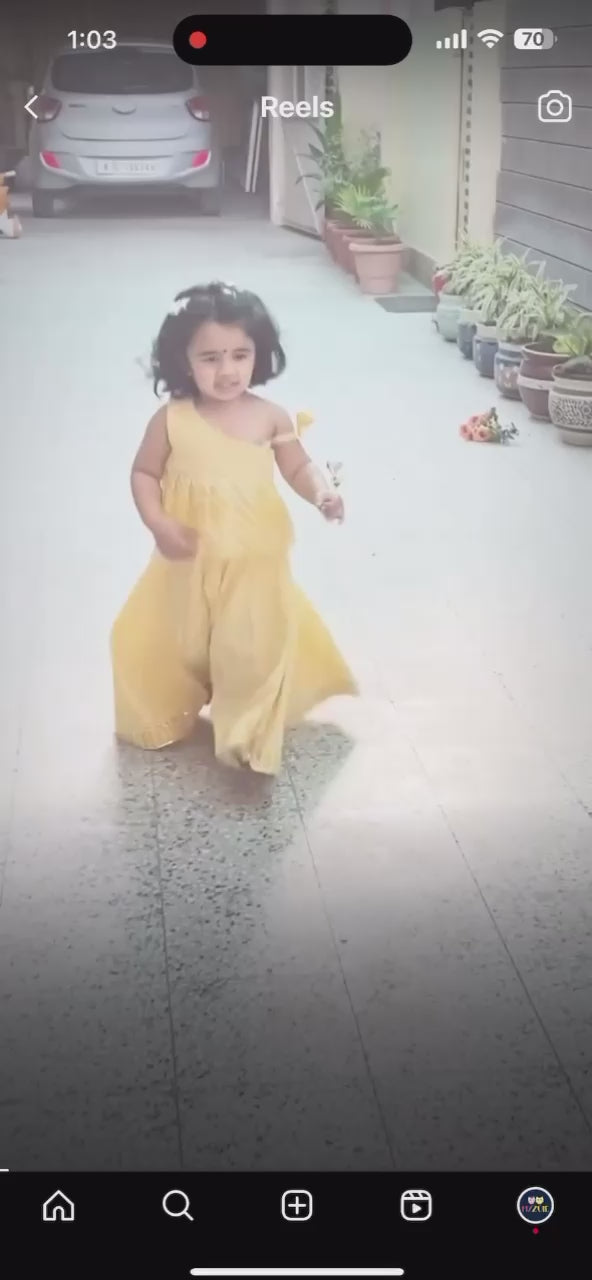 Girls Yellow Bandhej Lehenga Set