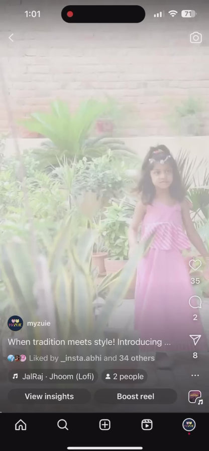 Girls Pink Bandhej Lehenga Set